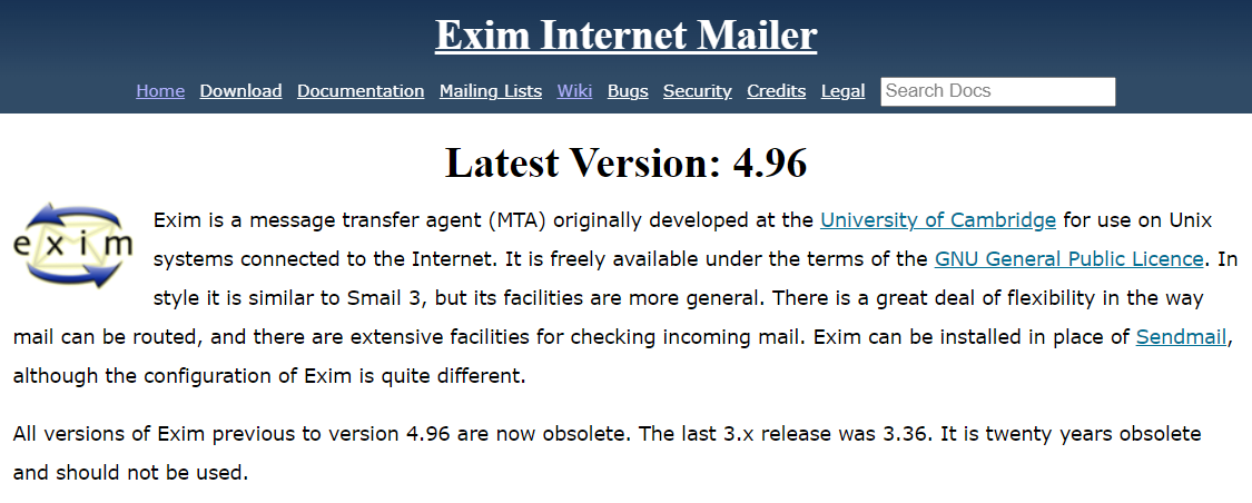 Exim Vulnerability Allows RCE, No Patches Available 2 Exim main site