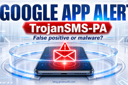 Google app alert and TrojanSMS-PA warning scanned on an Android phone.