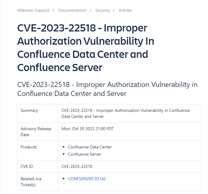 Atlassian publication CVE-2023-22518