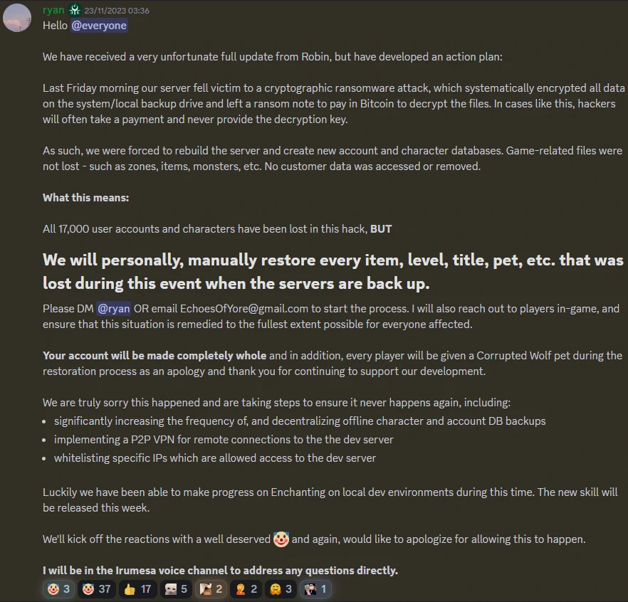 Announcement developers on Discord screenshot