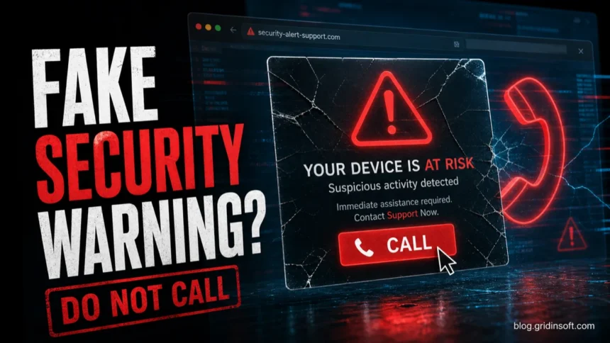 Fake Microsoft Security Warning scam poster with do not call warning