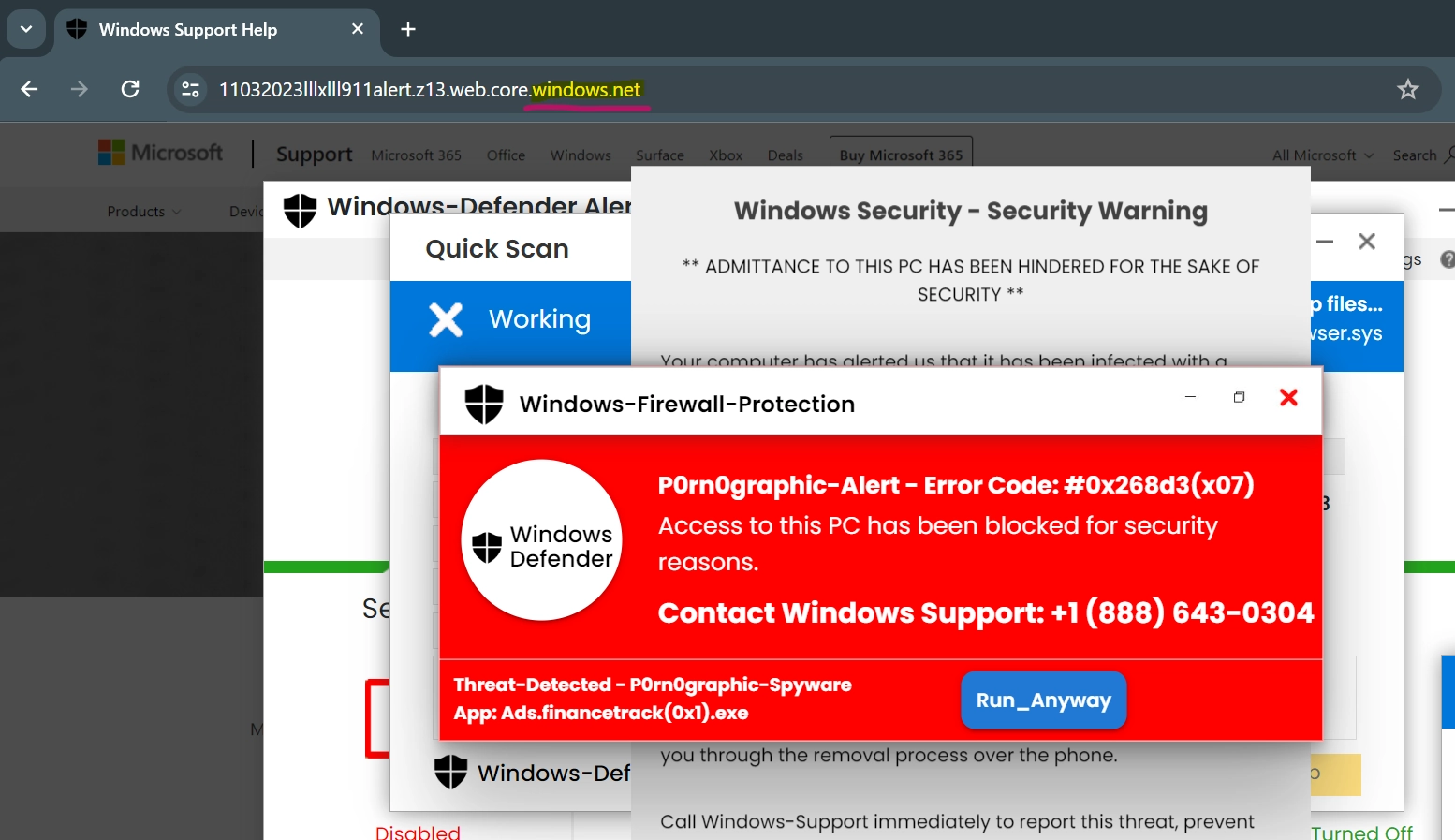 Fake Microsoft Security Warning pop-up scam