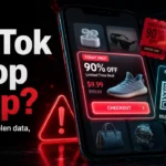 TikTok Shop scam warning with fake deals, phishing QR code, and checkout trap