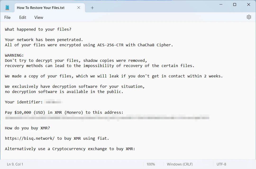 Tortilla Ransomware note