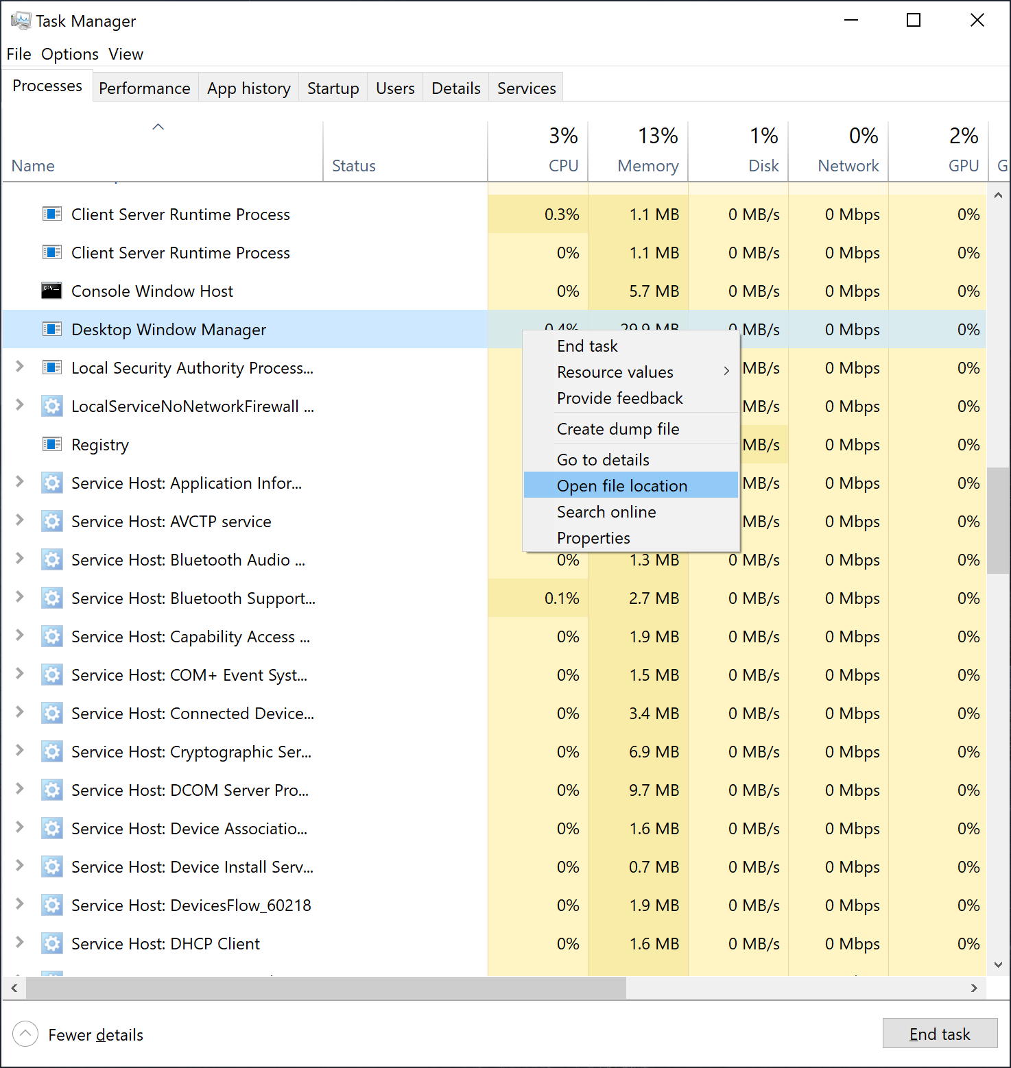 Open Task Manager to check DWM.exe