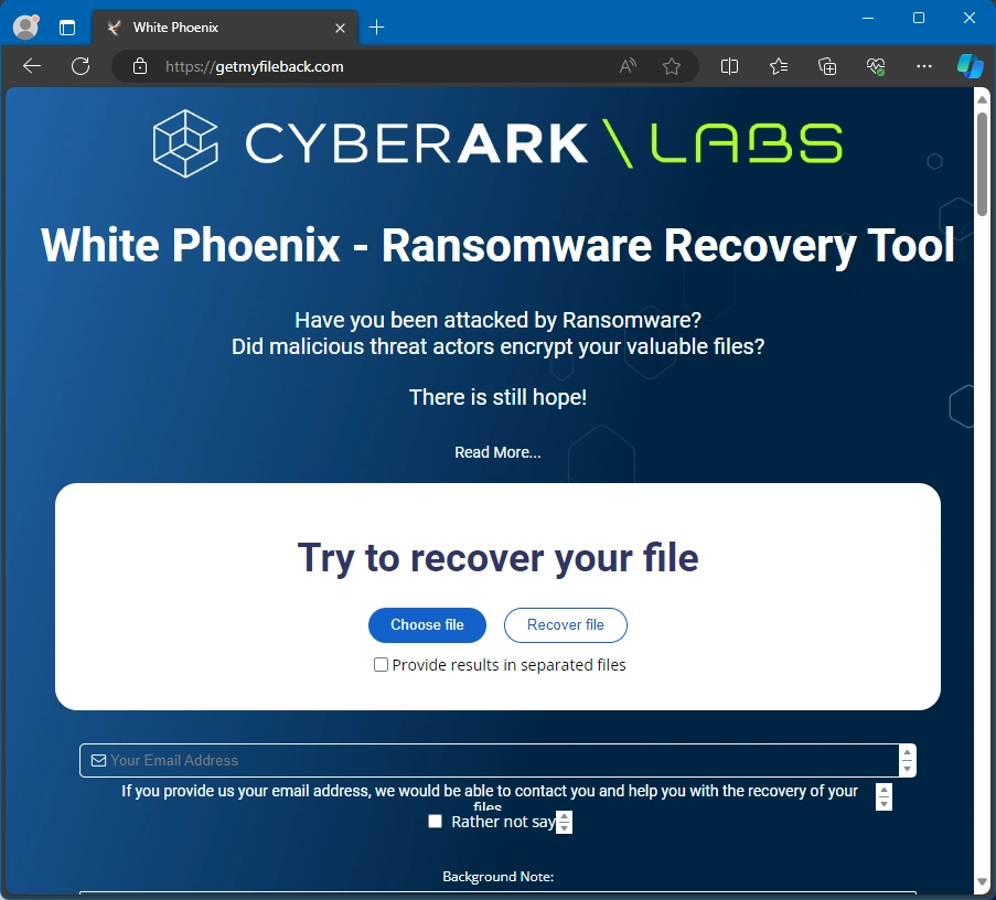 White Phoenix Decryptor by CyberArk Updated With Web Interface 2 getmyfileback.com screenshot
