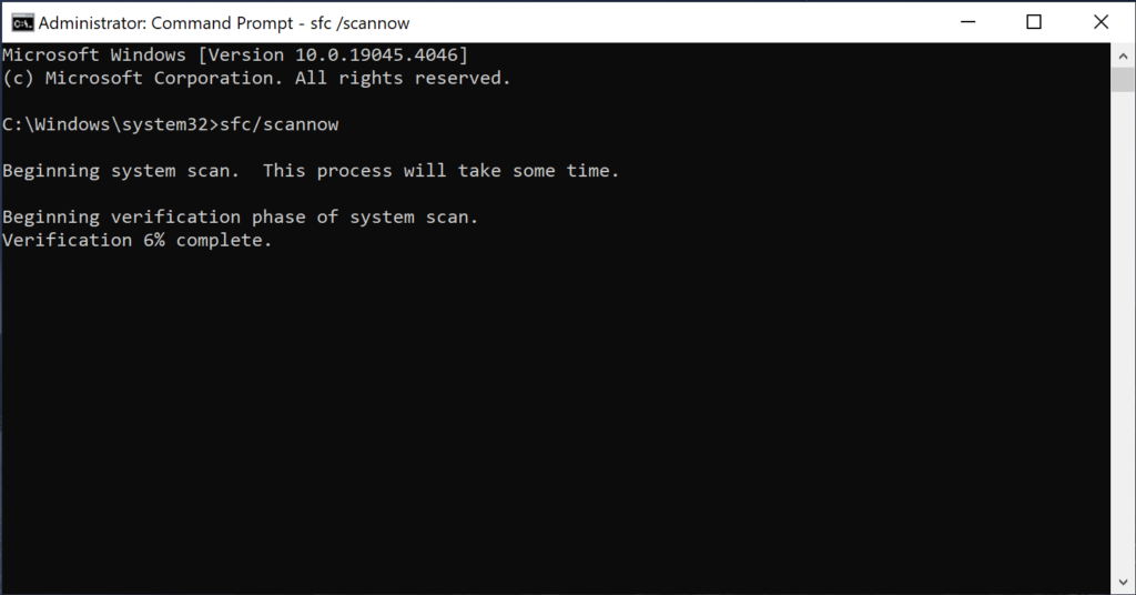 Usermode Font Driver Host: Safe or Malware? 3 Command Prompt running sfc scannow to repair Windows files.