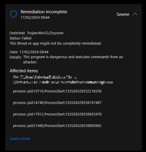 Trojan:Win32/Znyonm 2 Trojan:Win32/Znyonm detection