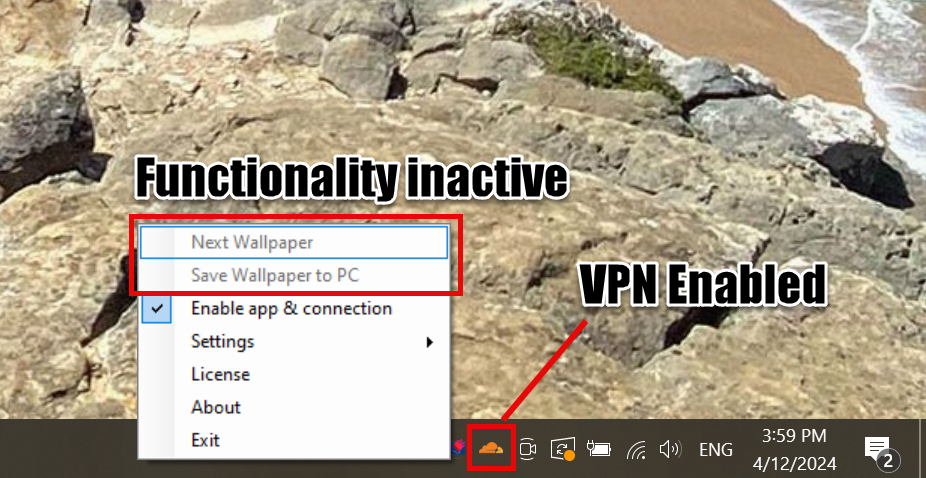 Functionality inactive screenshot