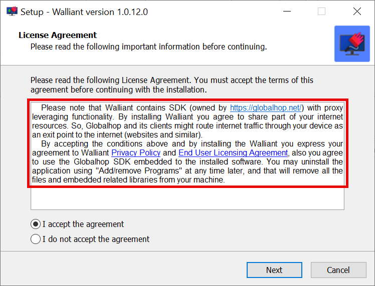 Walliant Licensing Agreement screenshot