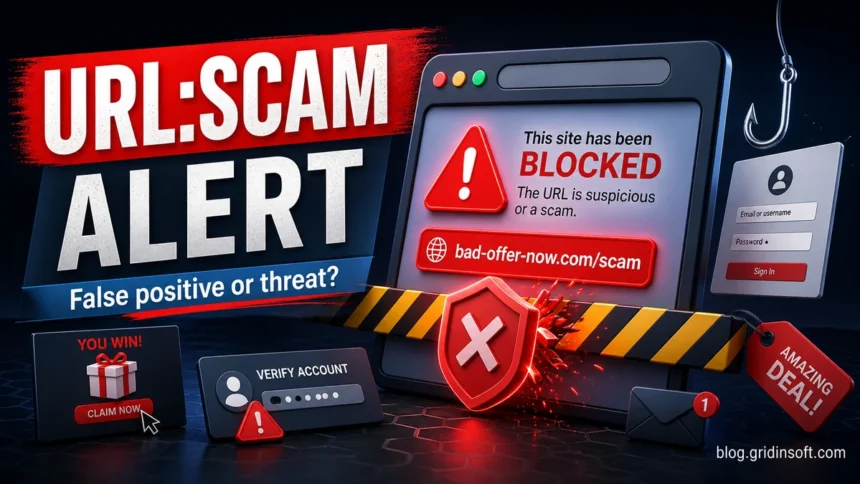 URL:Scam Avast warning showing a blocked suspicious scam URL