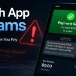 Cash App scam warning with fake payment notification and phishing text message.
