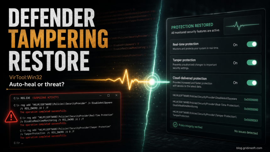 VirTool:Win32/DefenderTamperingRestore: What It Means and What to Do 1 VirTool:Win32/DefenderTamperingRestore security settings restored after a tampering warning