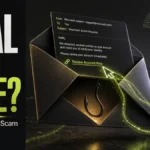 Editorial poster asking Real or Fake for a Microsoft-themed phishing email trap