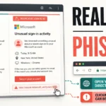 Comparison of a genuine Microsoft sign-in alert and a phishing lookalike