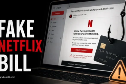 Fake Netflix billing email pulling payment details toward a phishing hook.