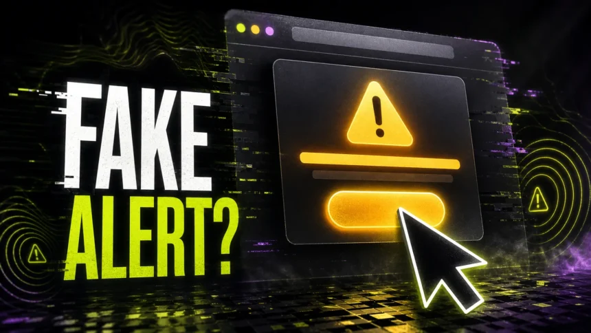 Fake alert scareware warning with a cursor hovering over a deceptive button