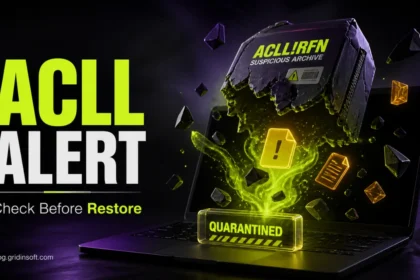 ACLL Alert poster showing a quarantined suspicious archive before restore