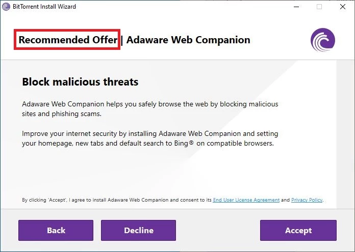 Bundled installer offering Web Companion