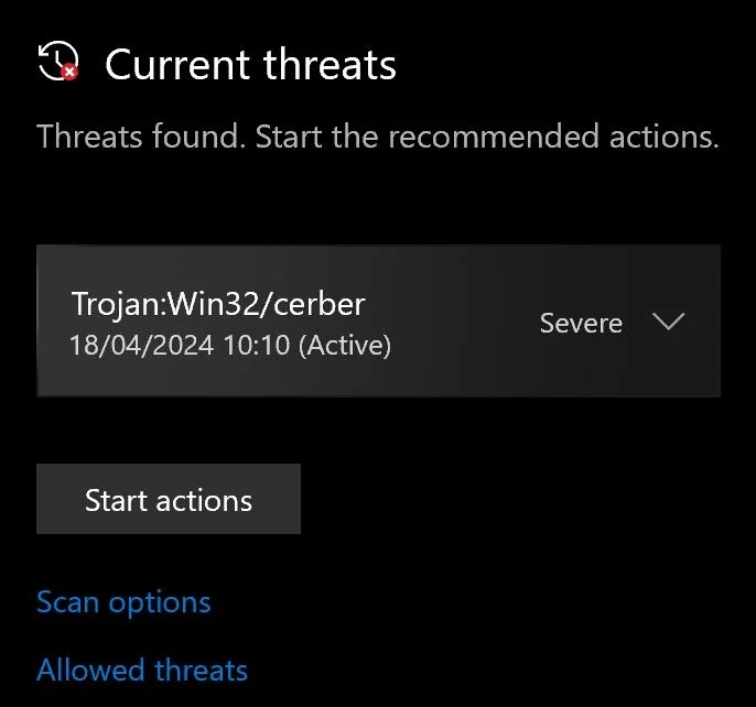 Trojan:Win32/Cerber virus detection
