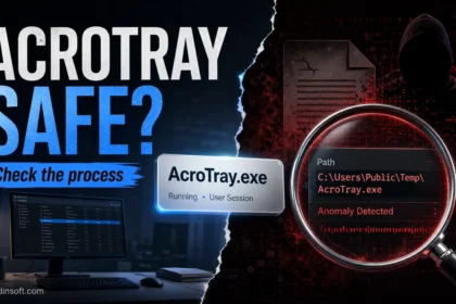 AcroTray.exe process card with a suspicious file path check