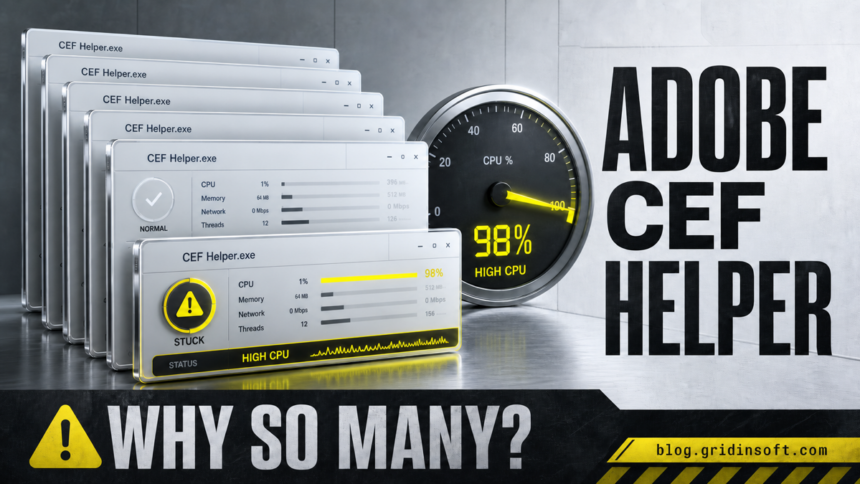 Adobe CEF Helper.exe High CPU: Why Multiple Processes Run 1 Multiple Adobe CEF Helper windows beside a high CPU gauge