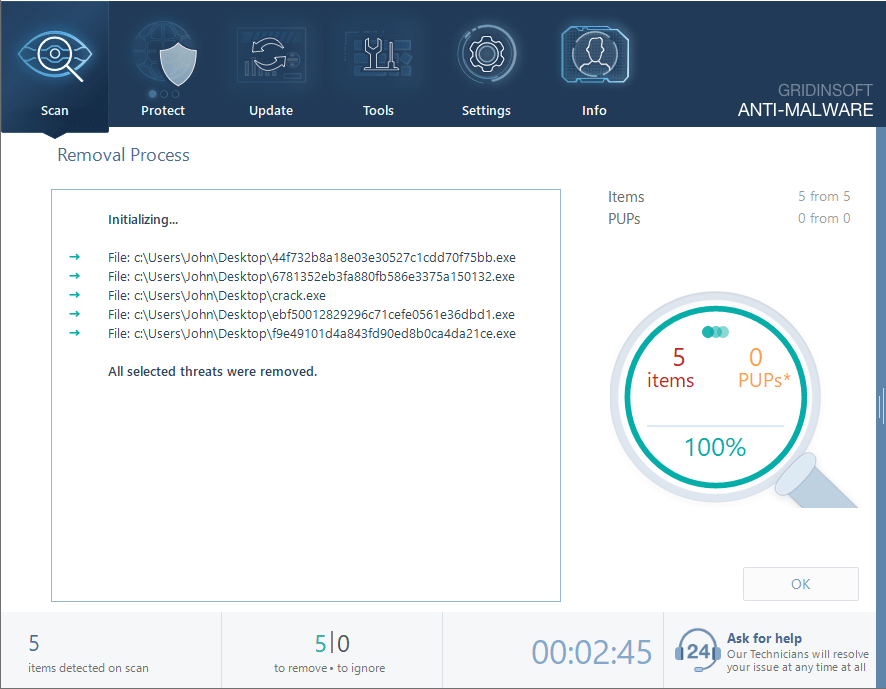 GridinSoft Anti-Malware protection settings panel
