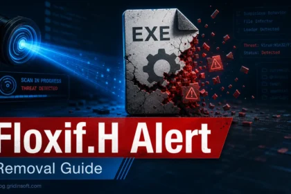 Floxif.H Alert removal guide with infected executable file under scan.
