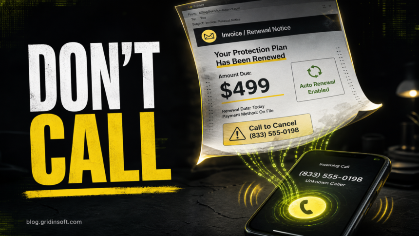 Fake Geek Squad invoice turning into a suspicious phone call with DON'T CALL warning