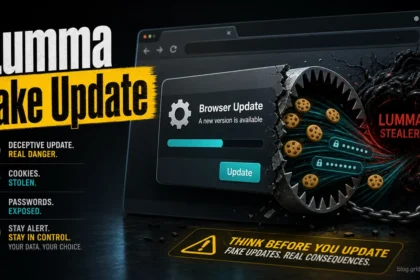 Fake browser update trap leading to Lumma Stealer data theft.