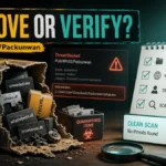 PUA:Win32/Packunwan cleanup poster showing remove or verify decision, affected file path, quarantine, and clean scan checklist.
