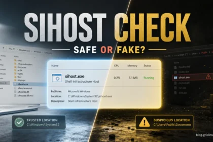 sihost.exe safety check comparing the safe System32 file with a suspicious copy.