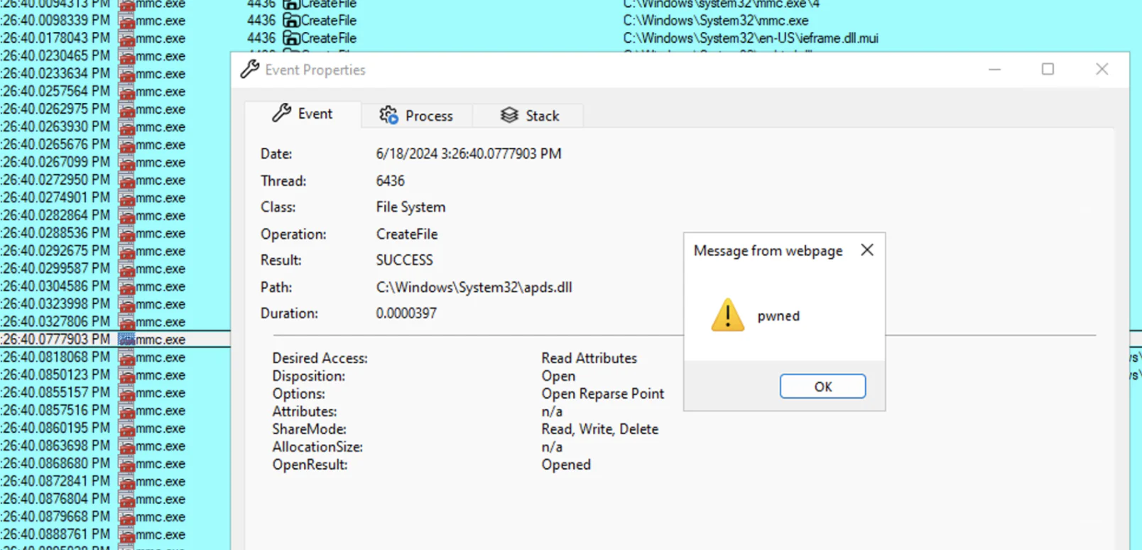 New GrimResource Attack Technique Targets MMC, DLL Flaw 4 Successful execution screenshot