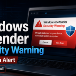 Windows Defender Security Warning scam alert with Defender-style shield and do not call warning