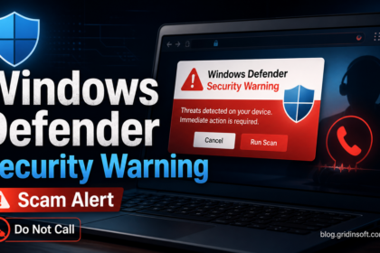 Windows Defender Security Warning scam alert with Defender-style shield and do not call warning