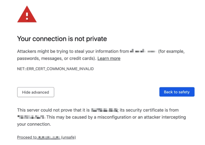 Chrome Your connection is not private privacy error screen