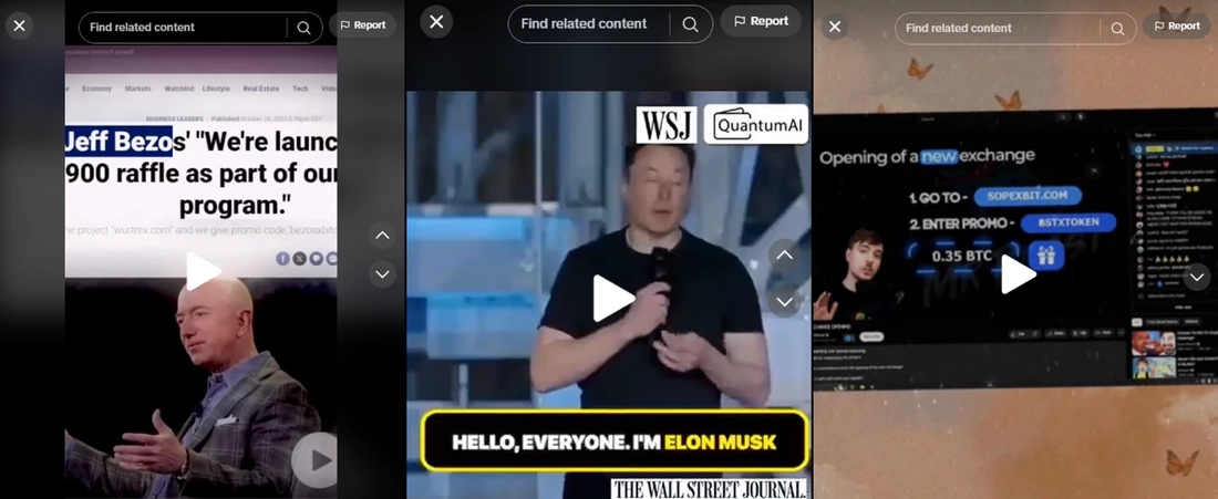 Social media search results promoting suspicious crypto giveaway pages.