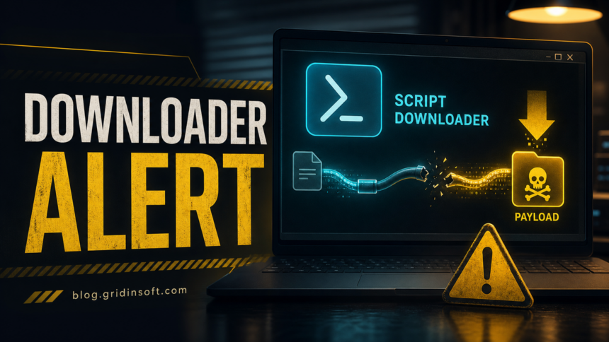 Trojan:Script/Downloader!MSR: Meaning and Removal Guide 1 PowerShell-style downloader alert showing a hidden script pulling a malware payload.