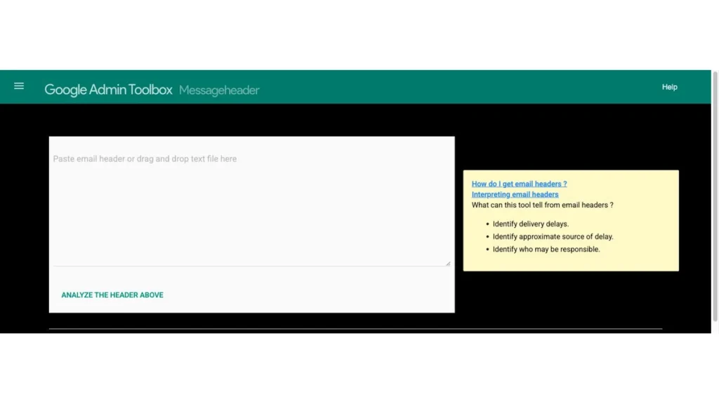 Real Google Admin Toolbox Messageheader screenshot for analyzing full email headers.