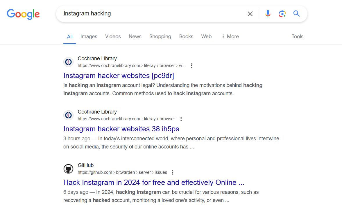 Fake Instagram Hacking Services 6 Instagram hacking SEO poisoning