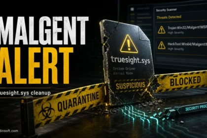 Malgent alert poster showing truesight.sys blocked for cleanup.