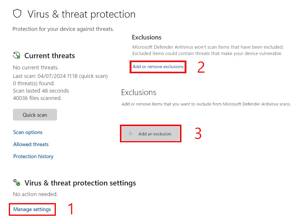 Windows Cannot Access The Specified Device, Path or File Error Fix Guide 6 Add exclusions Windows Cannot Access