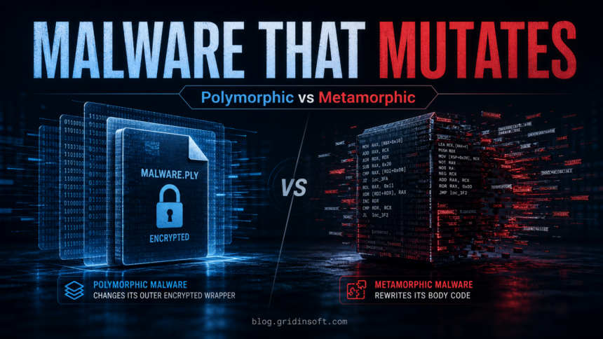 Polymorphic vs metamorphic malware comparison poster
