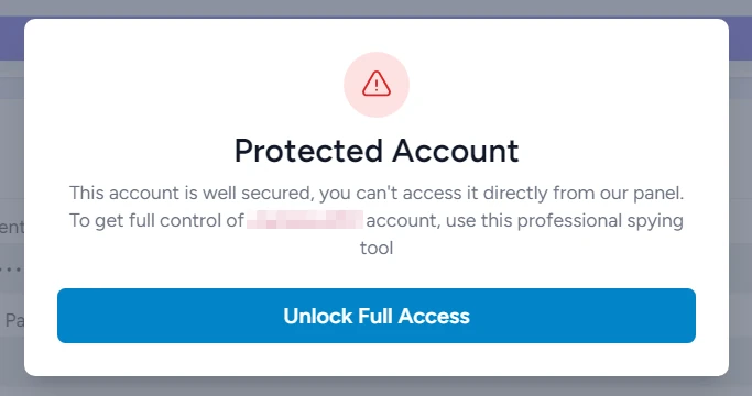 Fake Instagram Hacking Services 4 Protected account pop-up