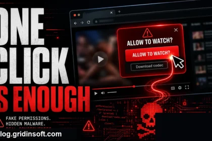 Poster showing a fake adult-site Allow prompt and codec download leading to malware risk.