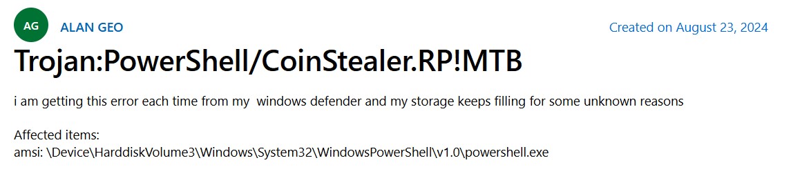 Trojan:PowerShell/CoinStealer.RP!MTB 2 CoinStealer.RP!MTB detection PowerShell