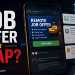 Facebook job scams warning image with blog.gridinsoft.com text.