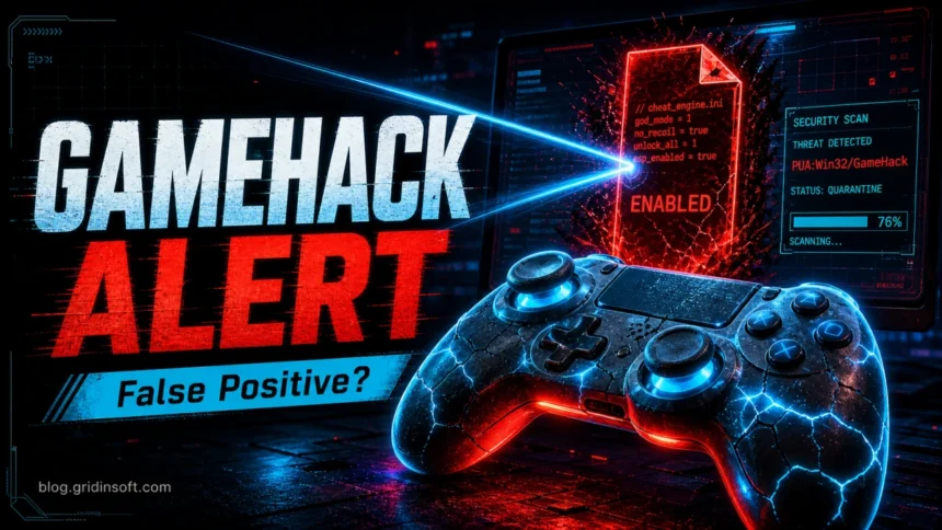 PUA:Win32/GameHack warning with cheat tools, game files, and a quarantine decision prompt.