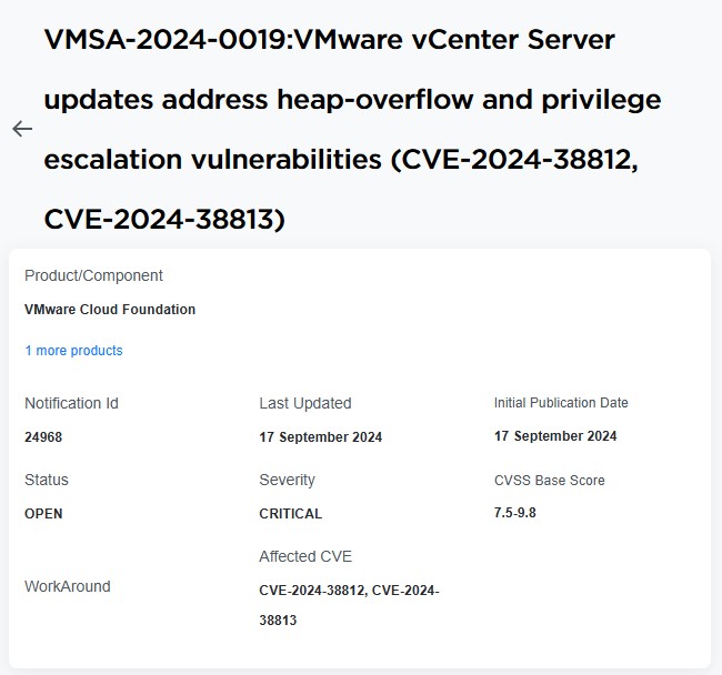 Official note VMWare