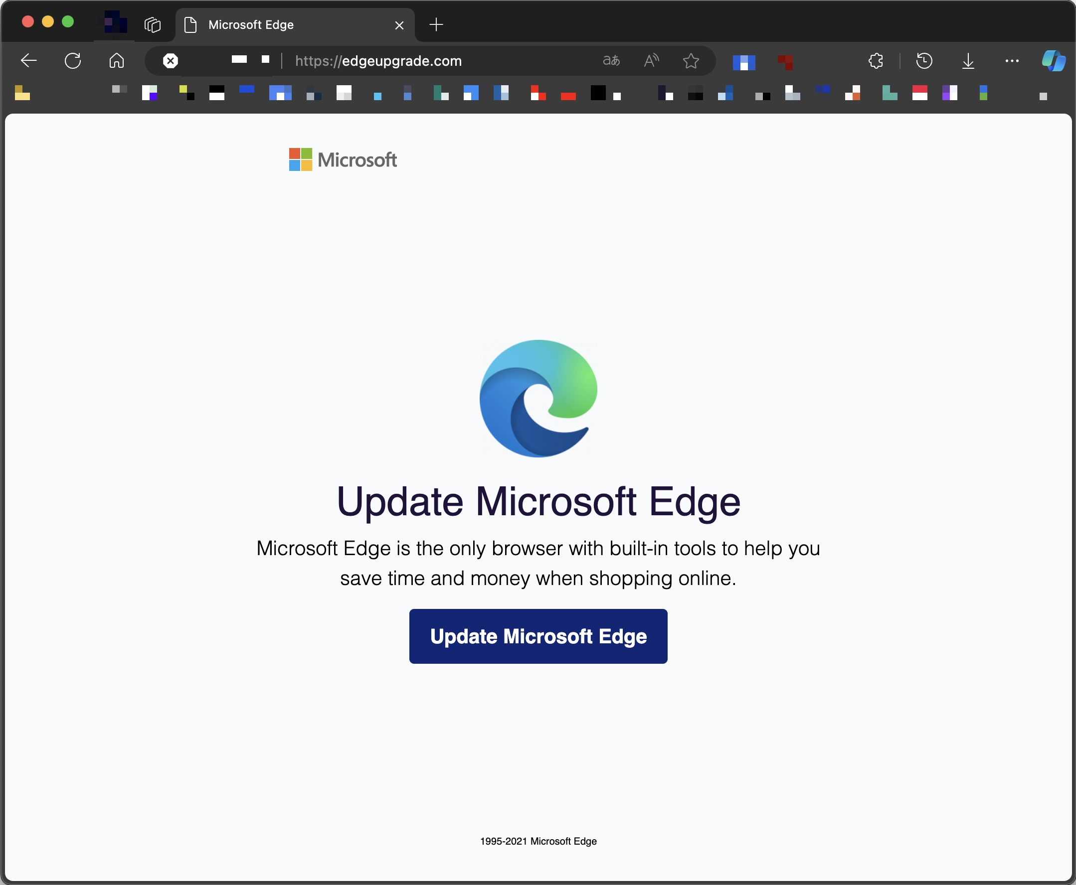 Fake Edge browser update page used as a malware lure